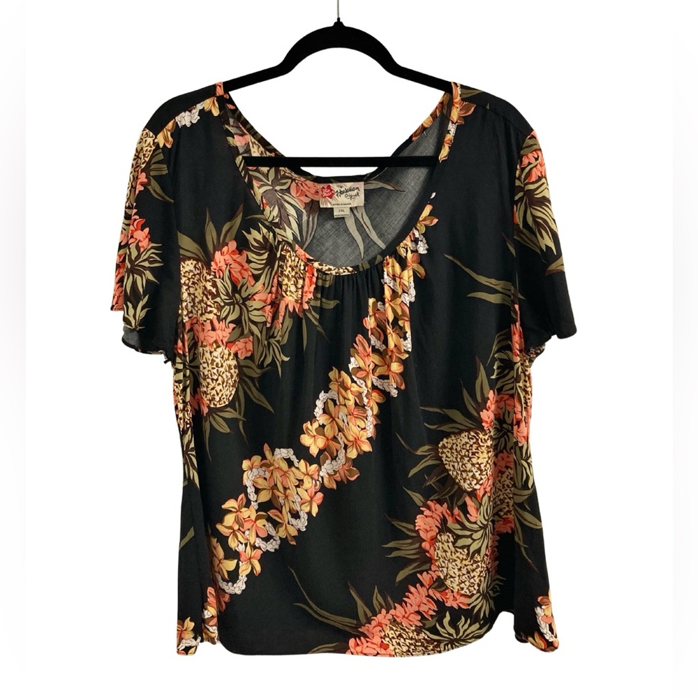 Hilo Hattie Vintage Tropical Floral Pineapple Blouse Size 2XL